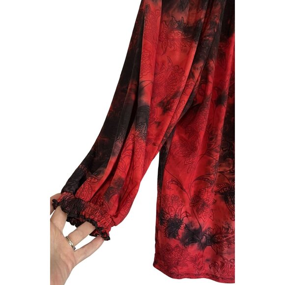 Cato Woman Re Black Floral Blouse 26/28 Artsy Plus Size Flowy Valentines Day - Picture 4 of 8